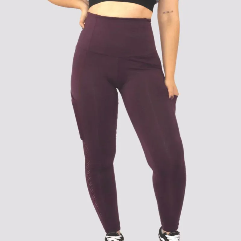 CALçA LEGGING CINTURA PERFEITA SLIM COM BOLSO EM TECIDO BASIC M Bordo  Deluxe