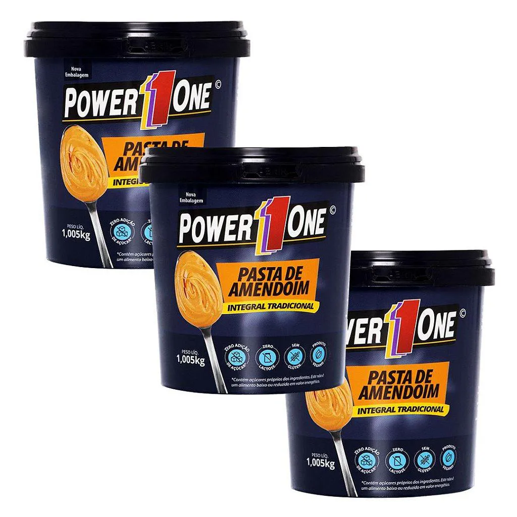 KIT 3UNI PASTA DE AMENDOIM TRADICIONAL 1,005KG - POWER1ONE