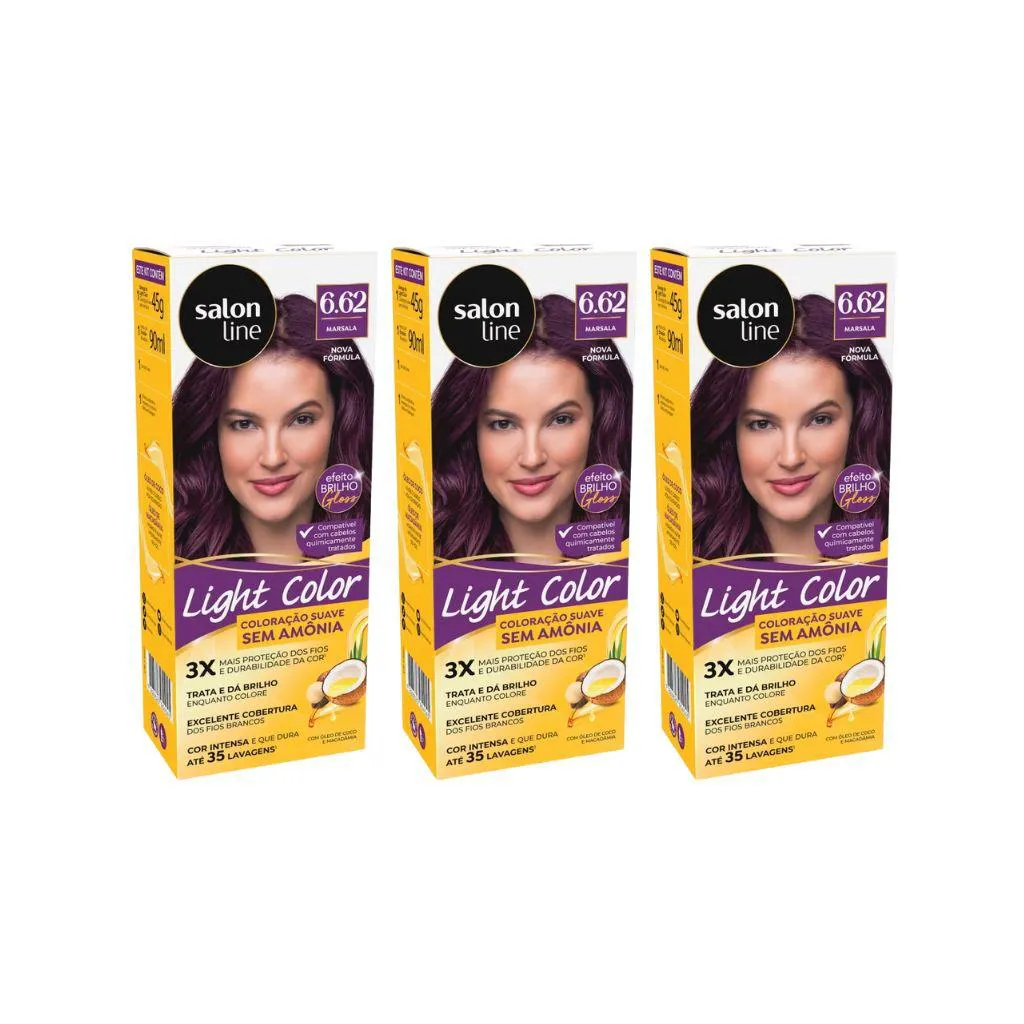 COLORAçAO LIGHT COLOR 6.62 MARSALA - KIT C/ 3UN