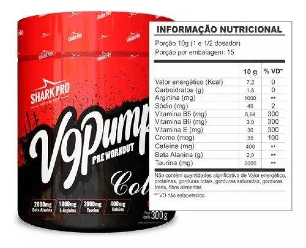 PRé TREINO V9 PUMP SHARK PRO COLA 300G