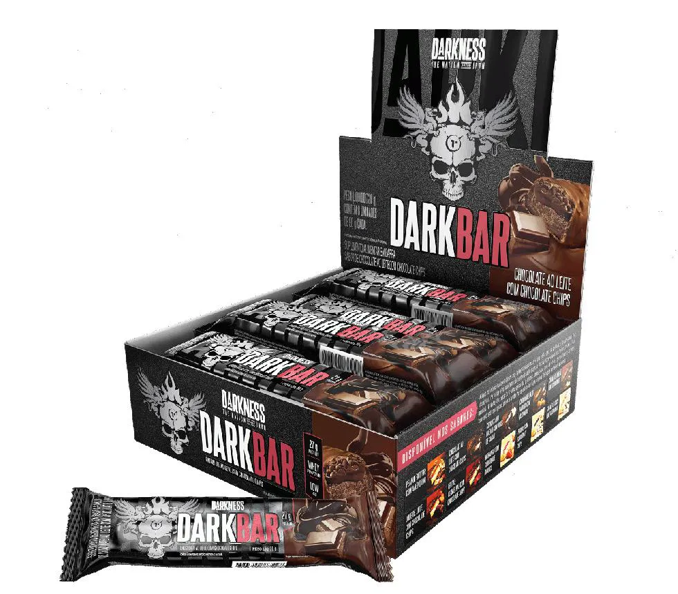 DARK BAR CAIXA 8 UNIDADES (720G) - NOVA EMBALAGEM - SABOR: CHOCOLATE AO LEITE C/  CHOCO CHIPS