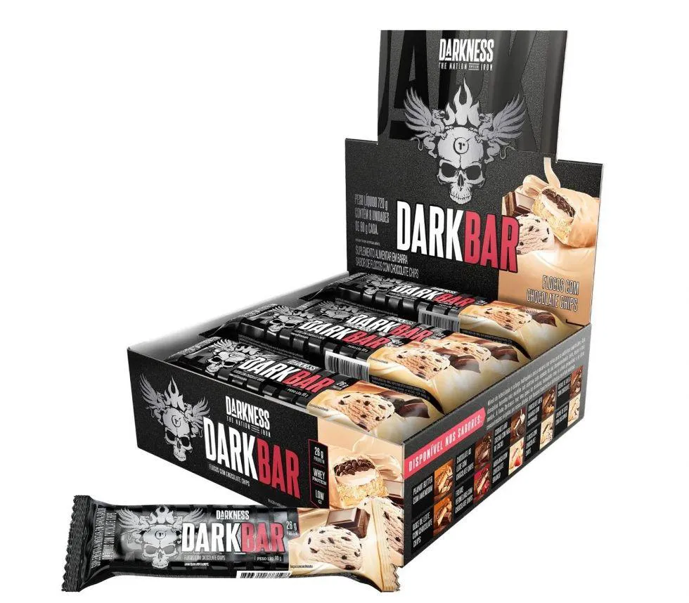 DARK BAR CAIXA 8 UNIDADES (720G) - NOVA EMBALAGEM - SABOR: FLOCOS C/ CHOCOLATE CHIPS