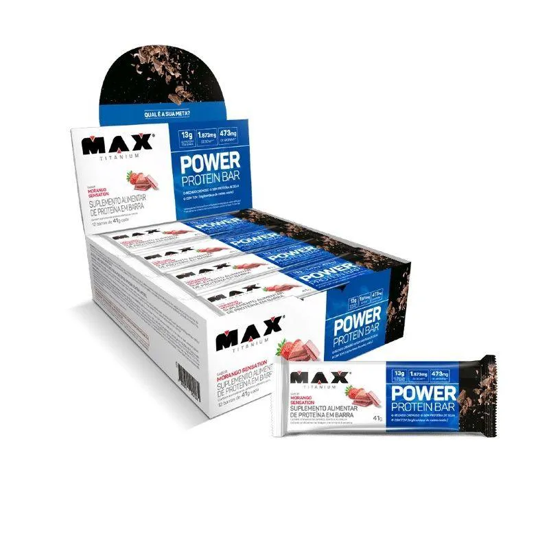 POWER PROTEIN BAR CAIXA COM 12 UNIDADES (492G) - SABOR: MORANGO SENSATION