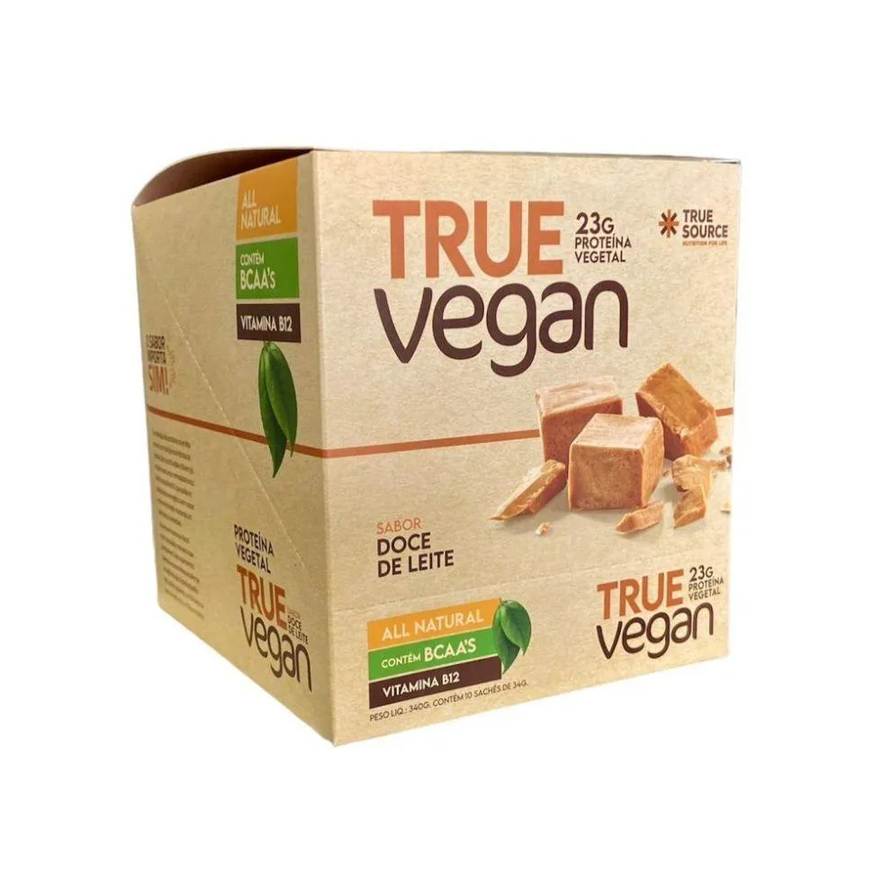 TRUE VEGAN DISPLAY 340G (10 SACHêS DE 34G) - SABOR: DOCE DE LEITE