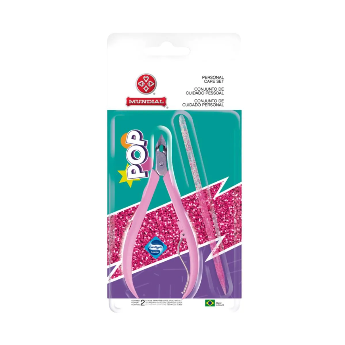 ALICATE DE CUTíCULA COM ESPáTULA DUPLA POP 751 ROSA MUNDIAL