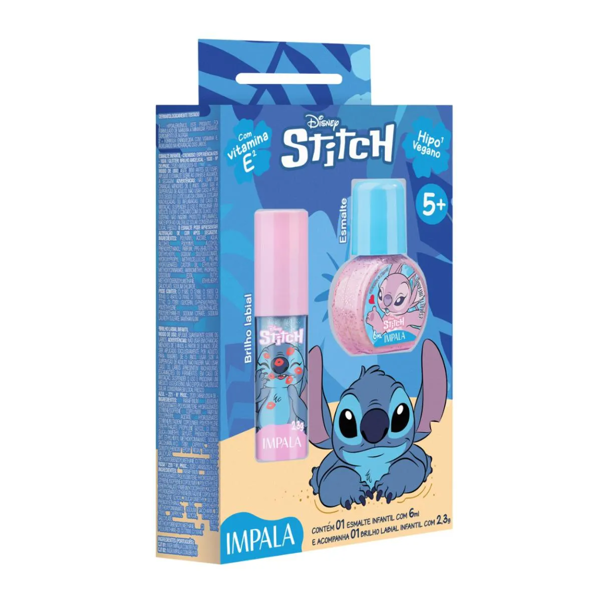 KIT ESMALTE IMPALA BRILHO LABIAL ANGEL STITCH KIDS DISNEY