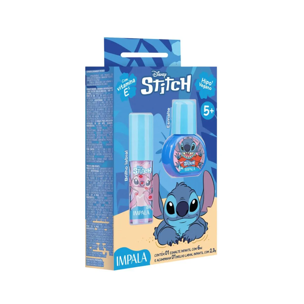 KIT ESMALTE IMPALA BRILHO LABIAL STITCH UNHA DISNEY INFANTIL
