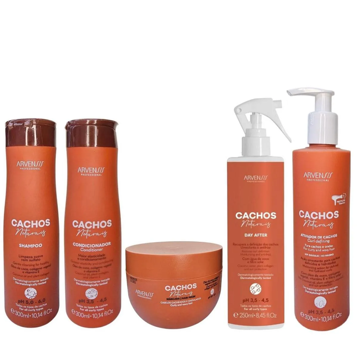 KIT ARVENSIS CACHOS - SHAMPOO 300ML + CONDICIONADOR 300ML + ATIVADOR DE CACHOS 300ML +DAY AFTER 250ML + MáSCARA 250G