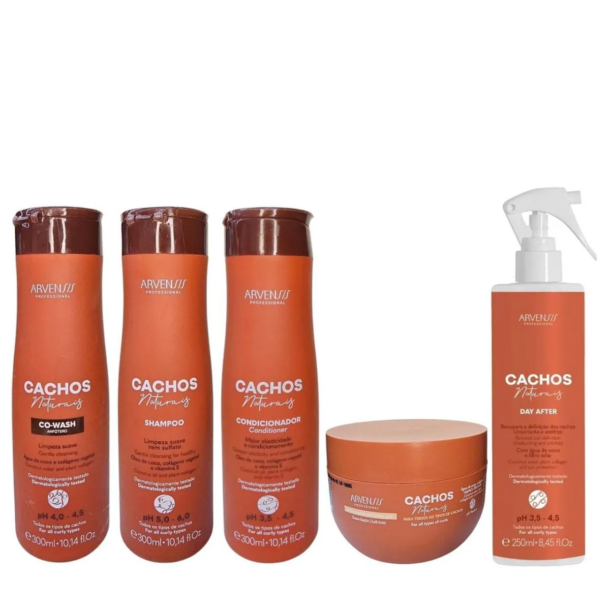 KIT ARVENSIS CACHOS - SHAMPOO 300ML + CONDICIONADOR 300ML + CO-WASH + DAY AFTER 250ML + GELEIA ATIVADORA 250G