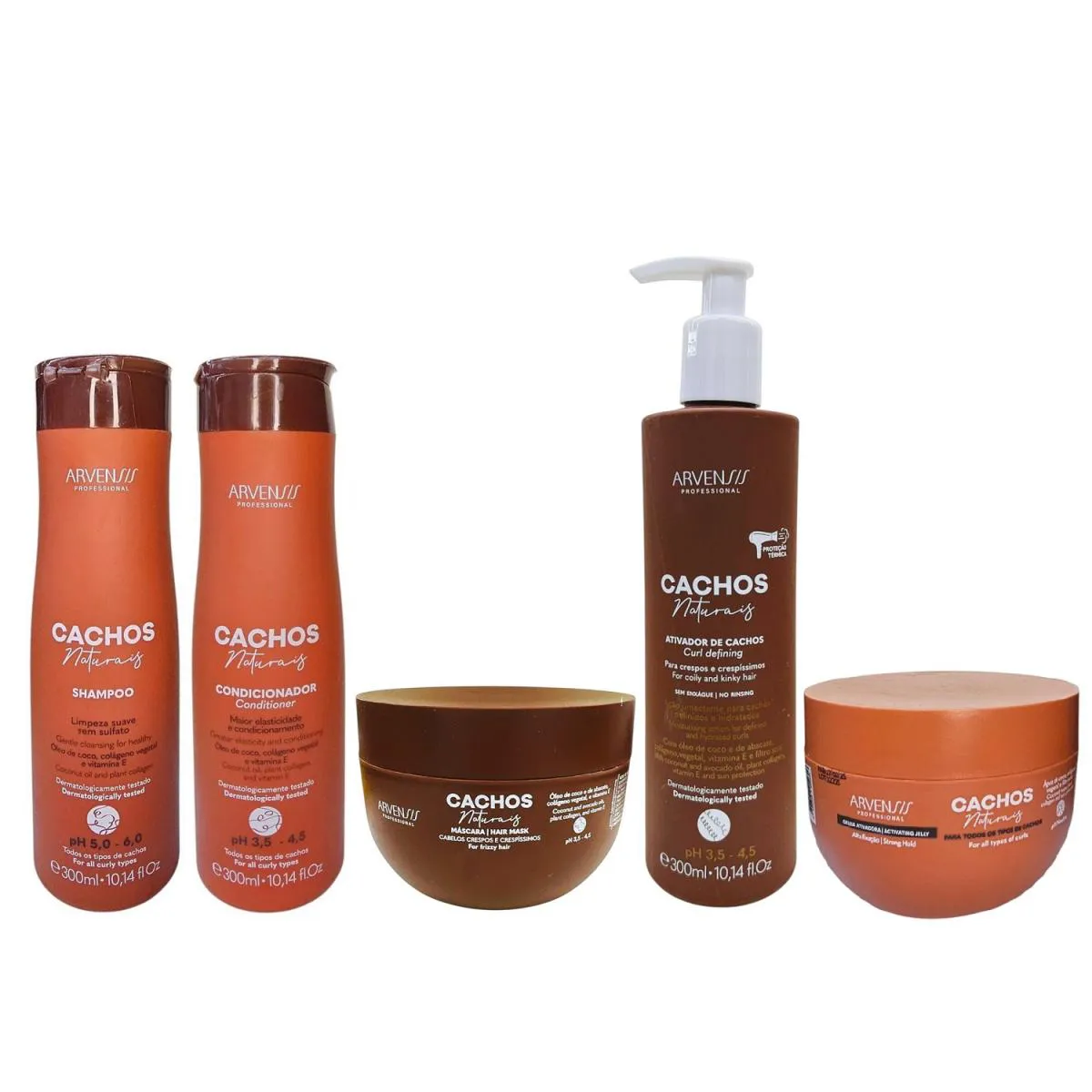 KIT ARVENSIS CACHOS - SHAMPOO 300ML + CONDICIONADOR 300ML + GELEIA 250G + ATIVADOR CRESPOS 300ML + MáSCARA CRESPOS 250G