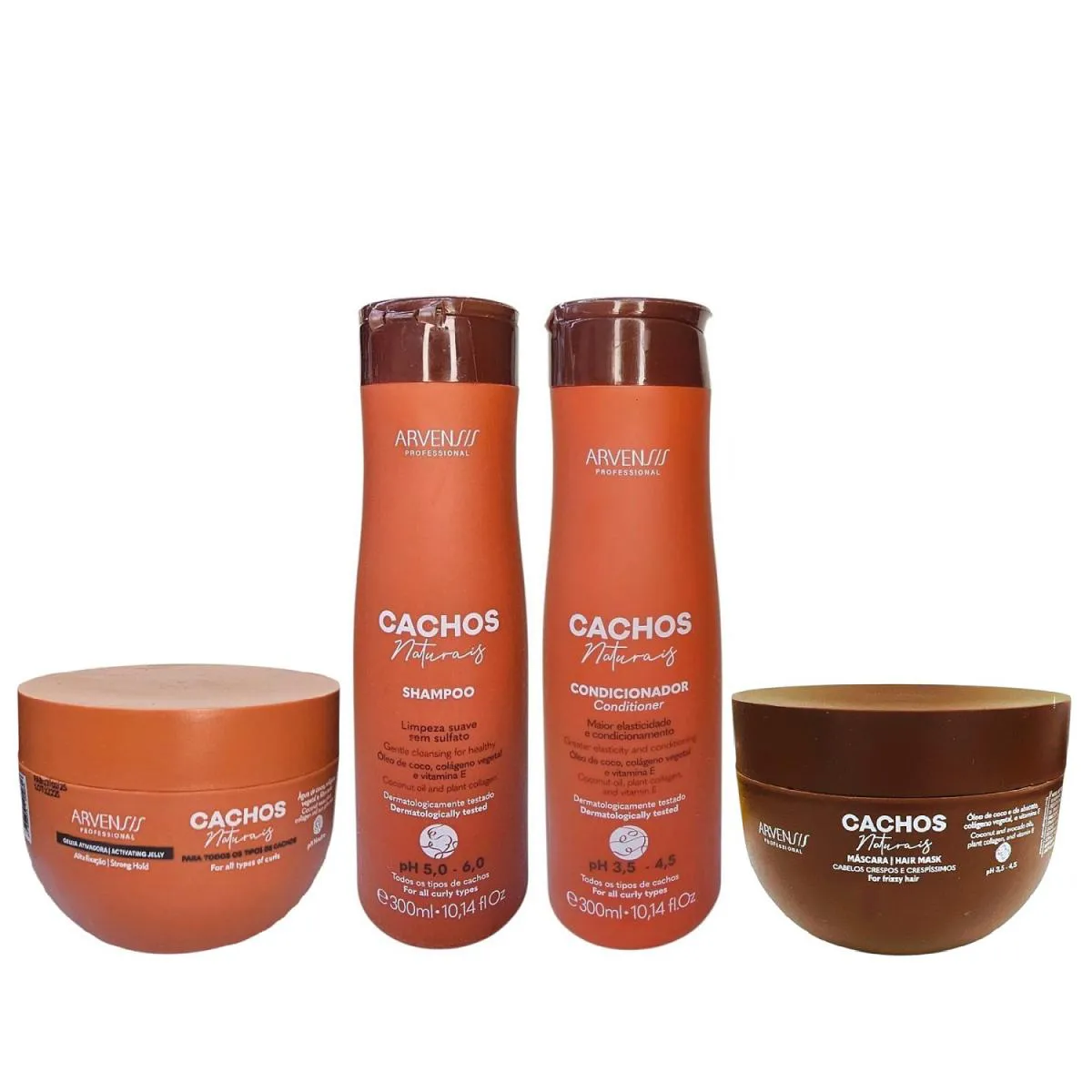KIT ARVENSIS CACHOS - SHAMPOO 300ML + CONDICIONADOR 300ML +GELEIA ALTA FIXAçãõ 250G + MáSCARA CRESPOS 250G