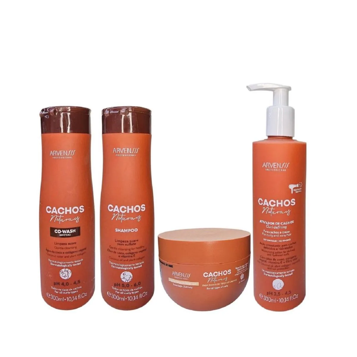 KIT ARVENSIS CACHOS NATURAIS - SHAMPOO 300ML + CO-WASH 300ML + ATIVADOR DE CACHOS 300ML + GELEIA ATIVADORA 250G