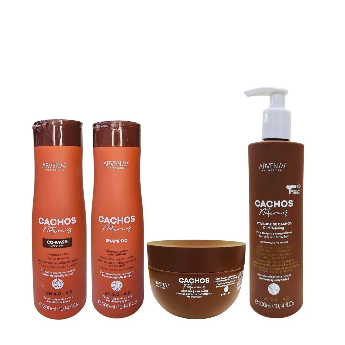 KIT ARVENSIS CACHOS NATURAIS - SHAMPOO 300ML + CO-WASH 300ML + ATIVADOR DE CACHOS CRESPOS 300ML + MáSCARA CRESPOS 250G