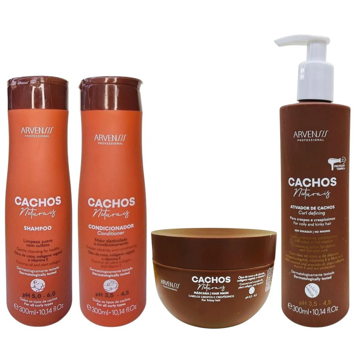 KIT ARVENSIS CACHOS NATURAIS - SHAMPOO 300ML + CONDICIONADOR 300ML + ATIVADOR CRESPOS 300ML + MáSCARA CRESPOS 250G