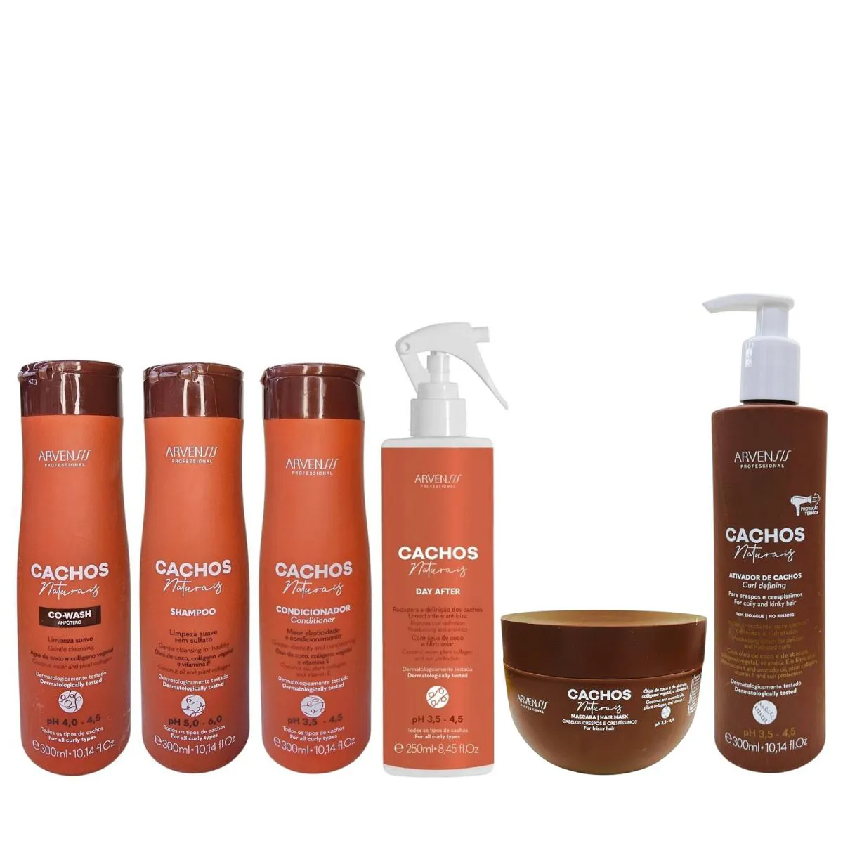 KIT ARVENSIS CACHOS- CO-WASH 300ML + SHAMPOO 300ML + CONDICIONADOR 300ML +DAY AFTER + ATIVADOR CRESPOS + MáSCARA CRESPOS