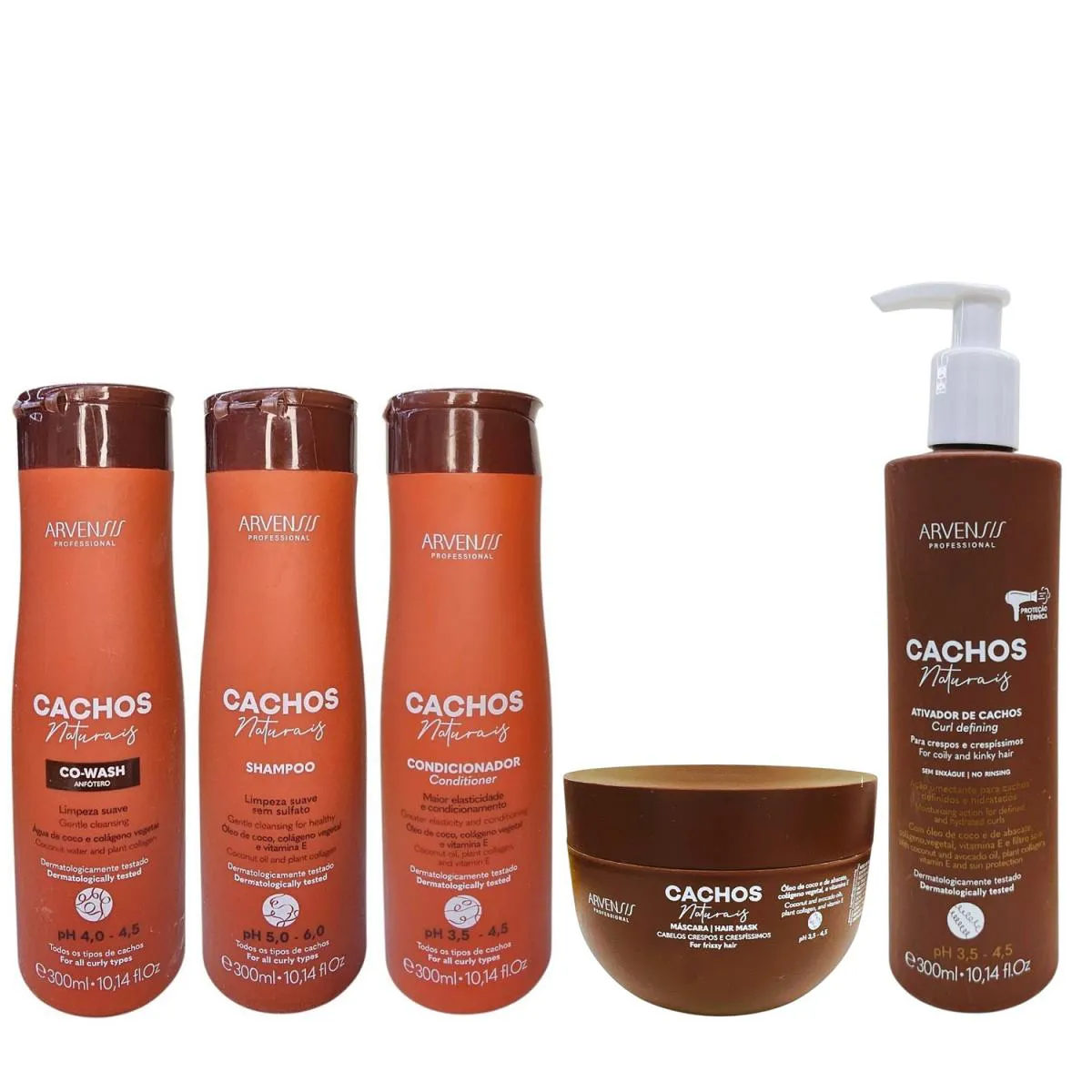 KIT ARVENSIS CACHOS-SHAMPOO 300ML + CONDICIONADOR 300ML + CO-WASH 300ML + ATIVADOR CRESPOS 250ML + MáSCARA CRESPOS 250ML