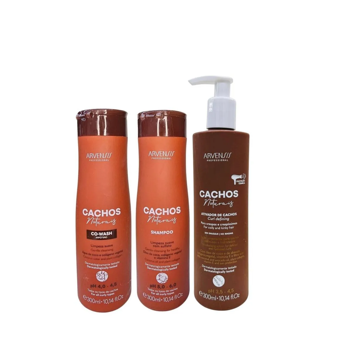 KIT ARVENSIS PROFESSIONAL CACHOS NATURAIS - CO-WASH 300ML + SHAMPOO 300ML + ATIVADOR DE CACHOS CRESPOS 300ML