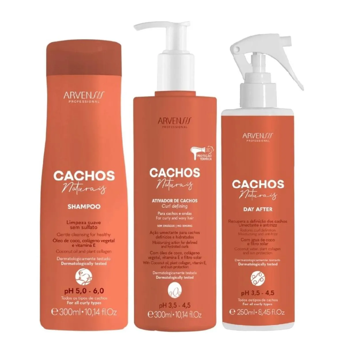 KIT ARVENSIS PROFESSIONAL CACHOS NATURAIS - SHAMPOO 300ML + ATIVADOR DE CACHOS 300ML + DAY AFTER 250ML