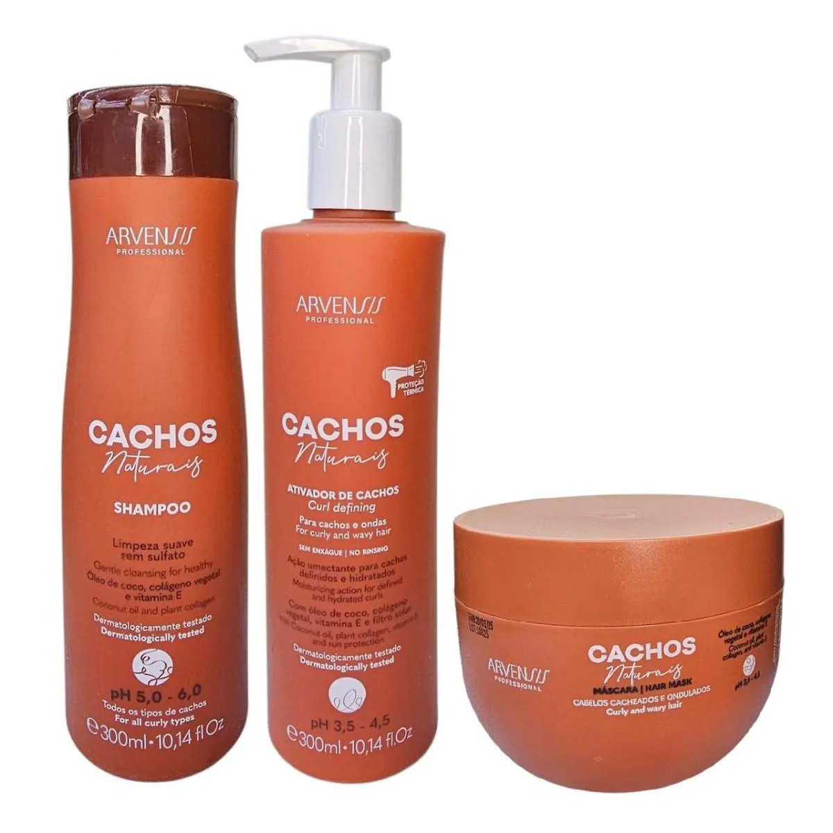 KIT ARVENSIS PROFESSIONAL CACHOS NATURAIS - SHAMPOO 300ML + ATIVADOR DE CACHOS 300ML + MáSCARA 250G