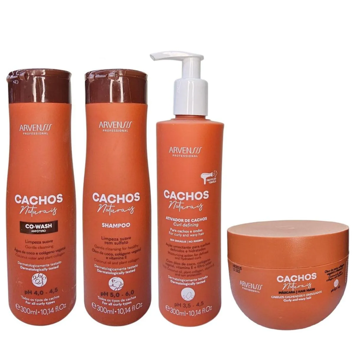 KIT ARVENSIS PROFESSIONAL CACHOS NATURAIS - SHAMPOO 300ML + CO-WASH 300ML + ATIVADOR DE CACHOS 300ML + MáSCARA 250G