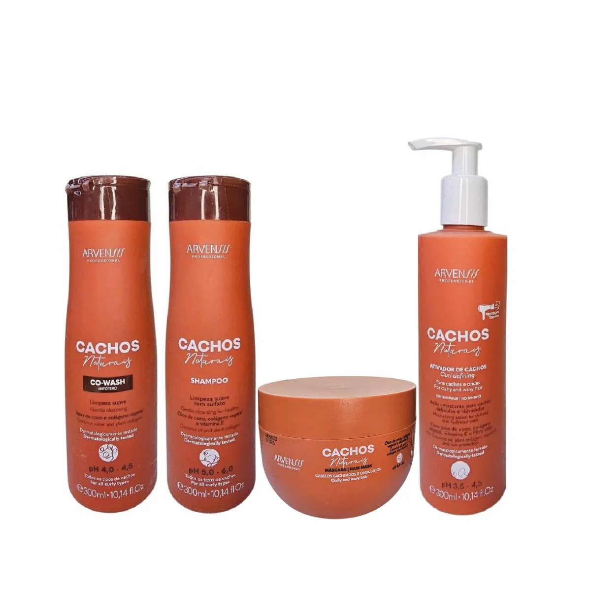KIT ARVENSIS PROFESSIONAL CACHOS NATURAIS - SHAMPOO 300ML + CO-WASH 300ML + MáSCARA 250G + ATIVADOR DE CACHOS 300ML