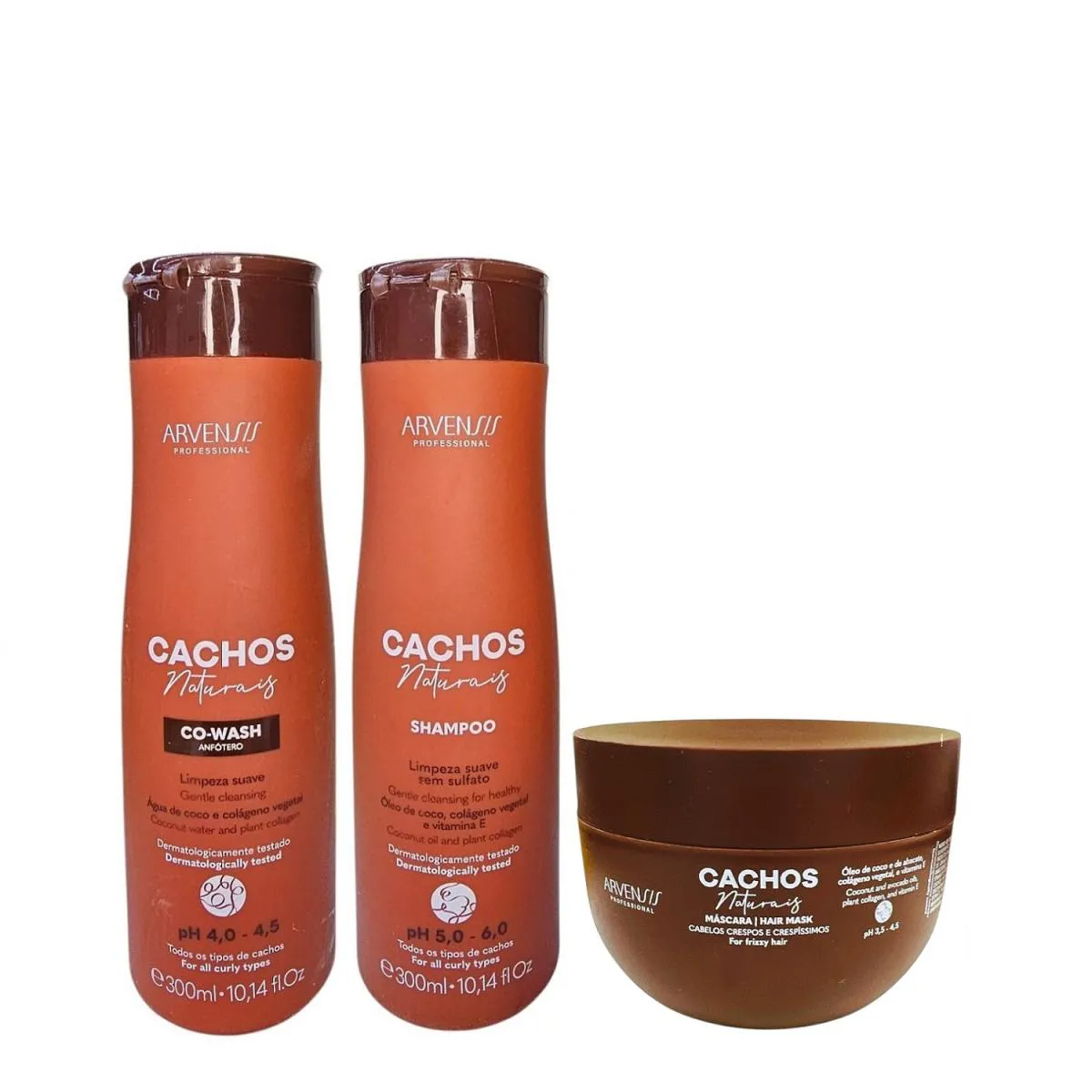KIT ARVENSIS PROFESSIONAL CACHOS NATURAIS - SHAMPOO 300ML + CO-WASH 300ML + MáSCARA CRESPOS 250G