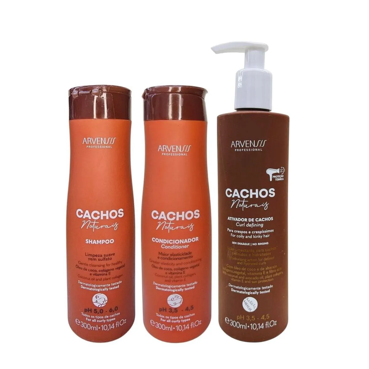 KIT ARVENSIS PROFESSIONAL CACHOS NATURAIS - SHAMPOO 300ML + CONDICIONADOR 300ML + ATIVADOR CRESPOS 300ML