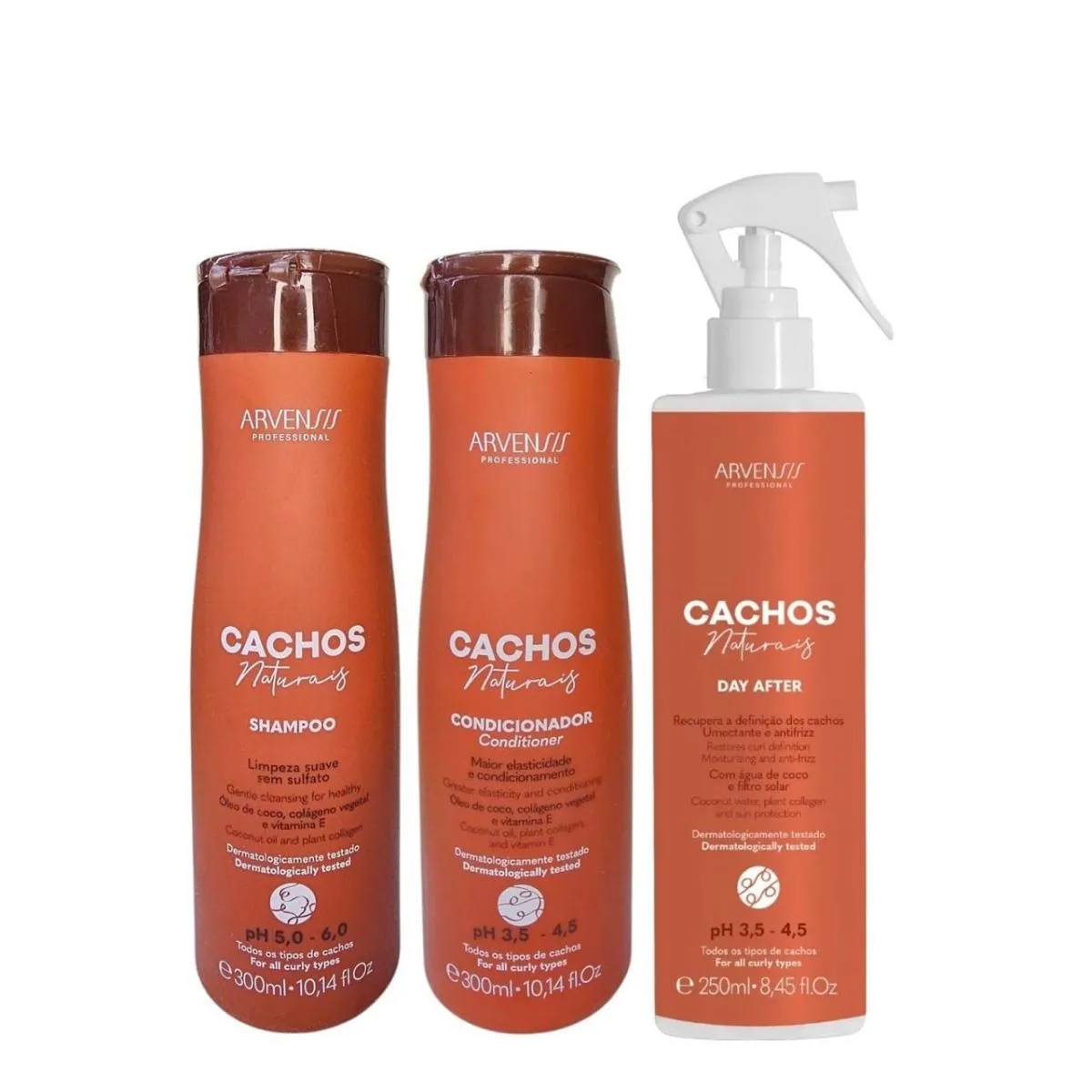 KIT ARVENSIS PROFESSIONAL CACHOS NATURAIS - SHAMPOO 300ML + CONDICIONADOR 300ML + DAY AFTER 250ML