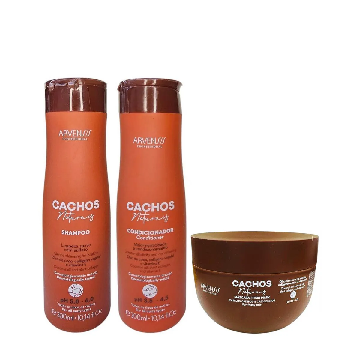 KIT ARVENSIS PROFESSIONAL CACHOS NATURAIS - SHAMPOO 300ML + CONDICIONADOR 300ML + MáSCARA CRESPOS 250G