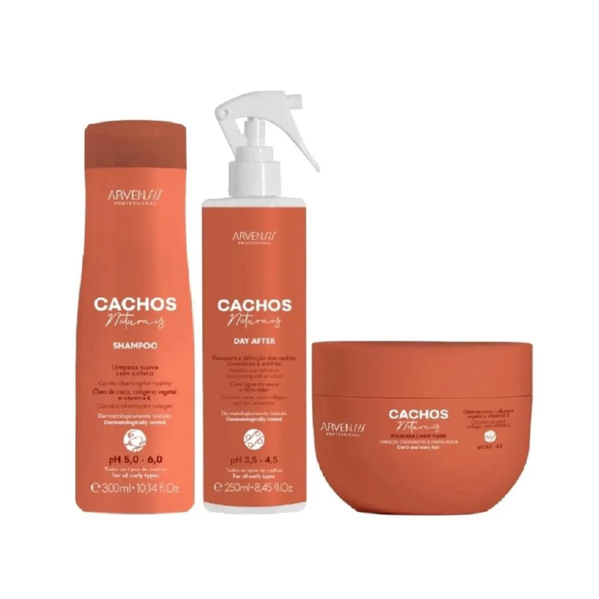 KIT ARVENSIS PROFESSIONAL CACHOS NATURAIS - SHAMPOO 300ML + DAY AFTER 250ML + MáSCARA 250G