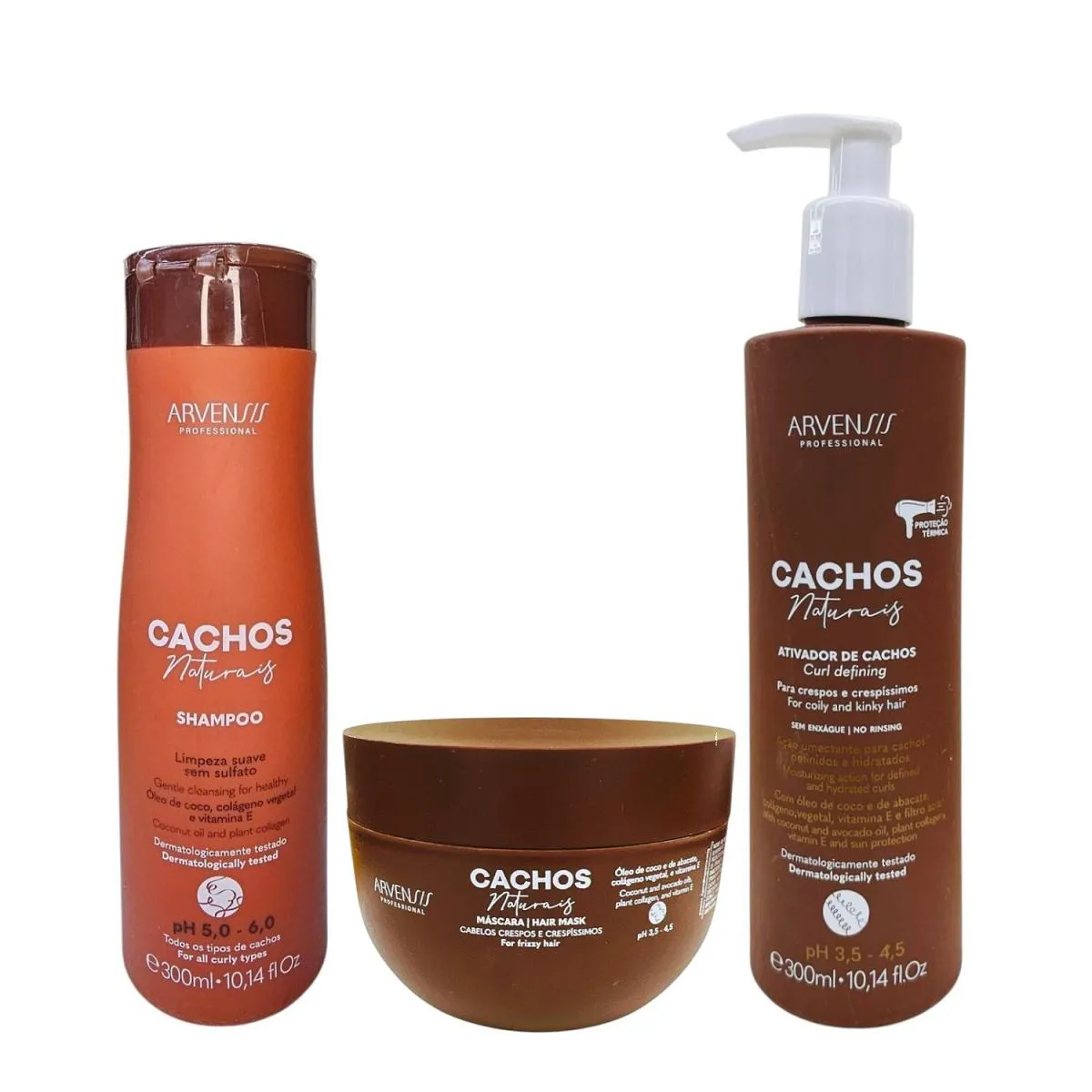 KIT ARVENSIS PROFESSIONAL CACHOS NATURAIS - SHAMPOO 300ML + MáSCARA CRESPOS 250G + ATIVADOR CRESPOS 300ML