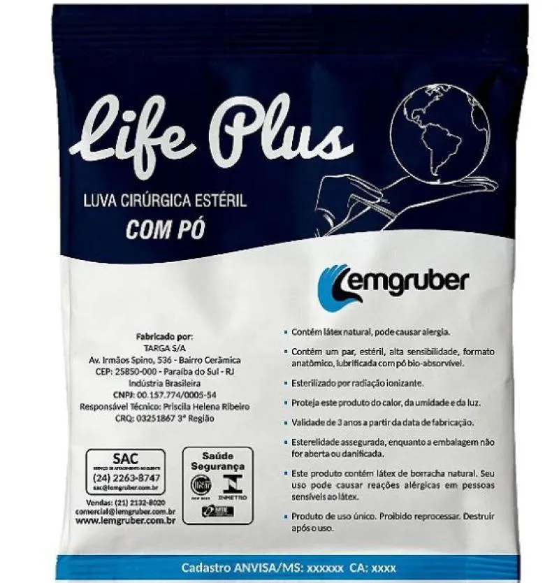 LUVA CIRúRGICA ESTéRIL COM Pó Nº 8,0 LIFE PLUS (PAR) - LEMGRUBER