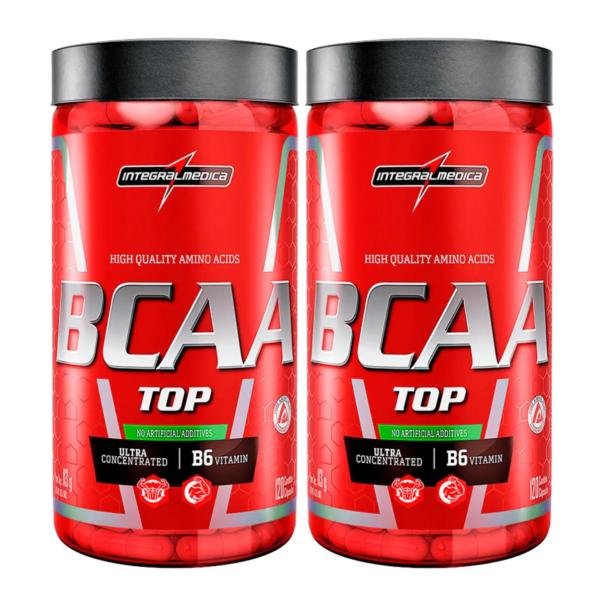 2X BCAA TOP INTEGRALMEDICA 120 CAPSULAS SEM Sabor