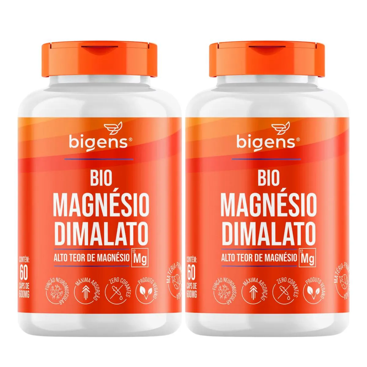 2X BIO MAGNESIO DIMALATO VEGANO BIGENS 60 CAPSULAS SEM Sabor