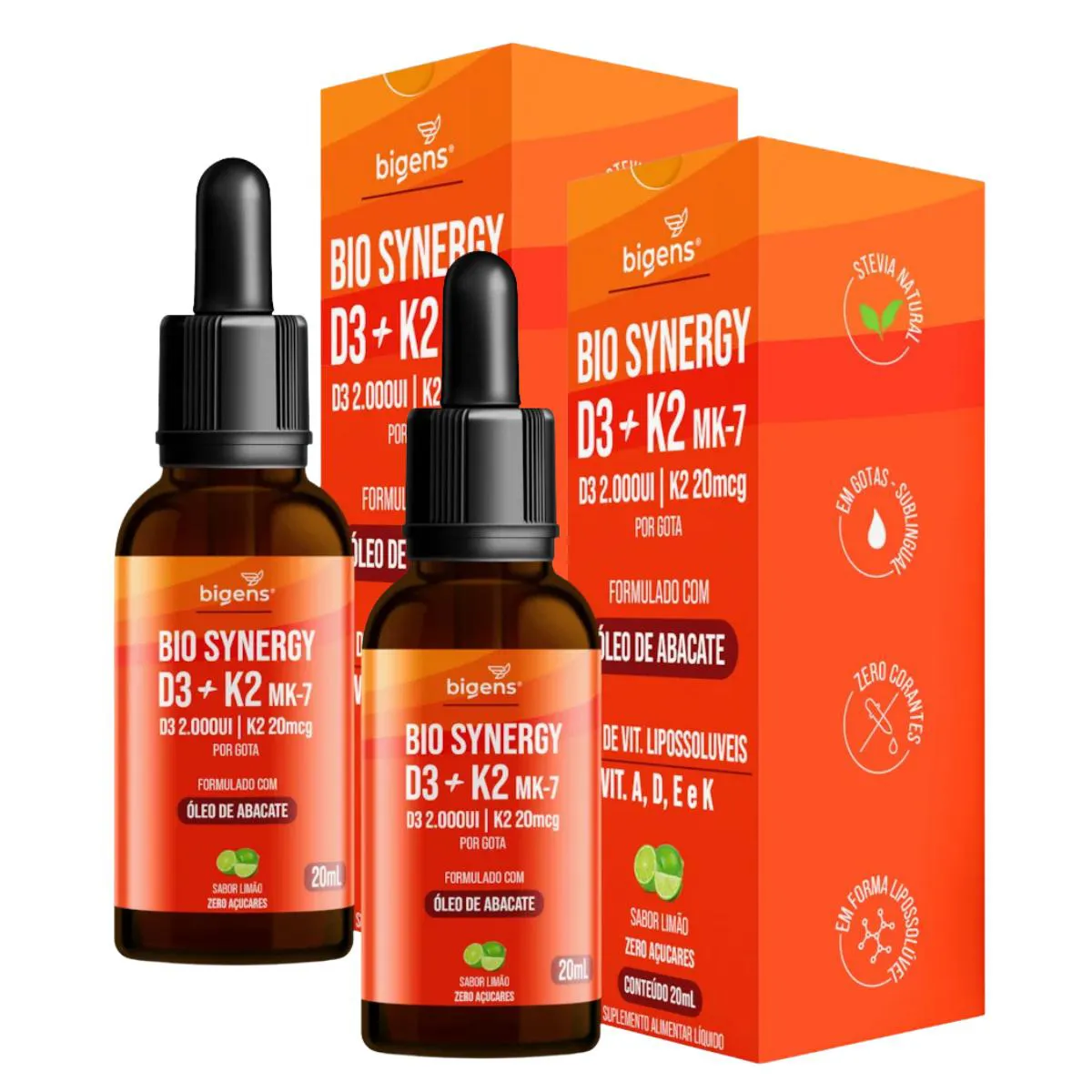 2X BIO SYNERGY VITAMINA D3 + K2 MK7 BIGENS LIMãO 20ML