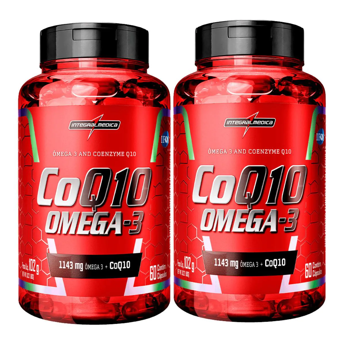 2X COENZIMA Q10 100MG + ÔMEGA 3 1043MG INTEGRALMEDICA 60 CAPSULAS SEM Sabor