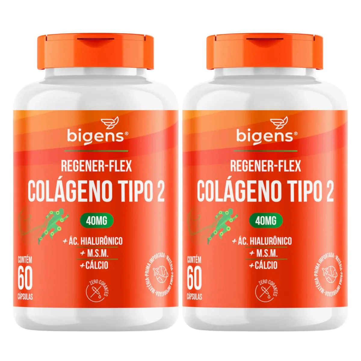 2X COLáGENO TIPO II REGENER FLEX BIGENS 60 CAPSULAS SEM Sabor
