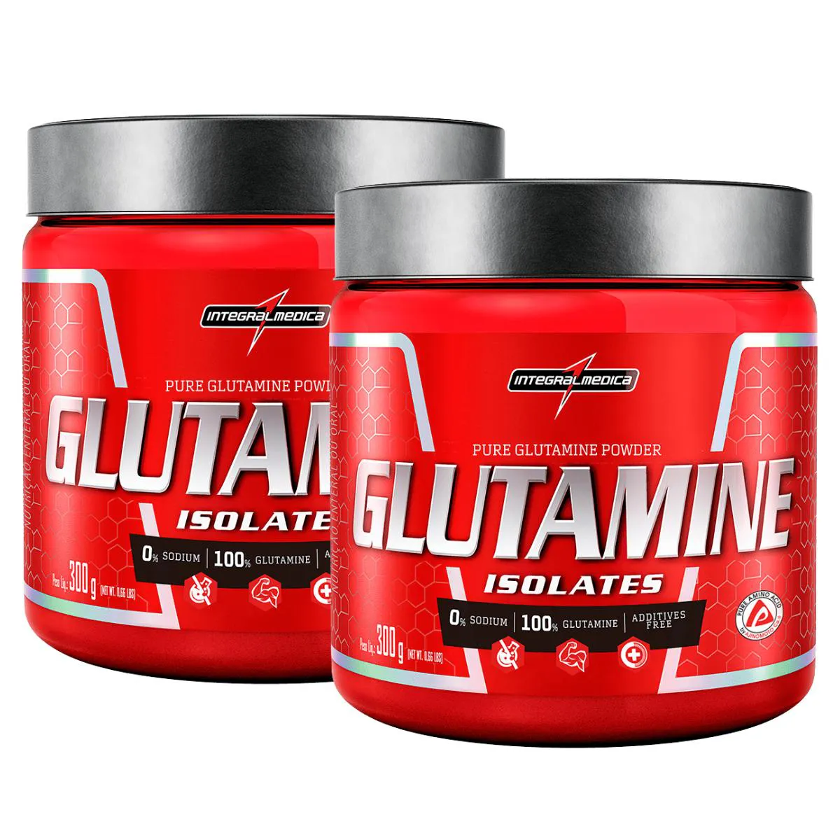 2X GLUTAMINA 100% L-GLUTAMINA INTEGRALMEDICA 300G SEM Sabor