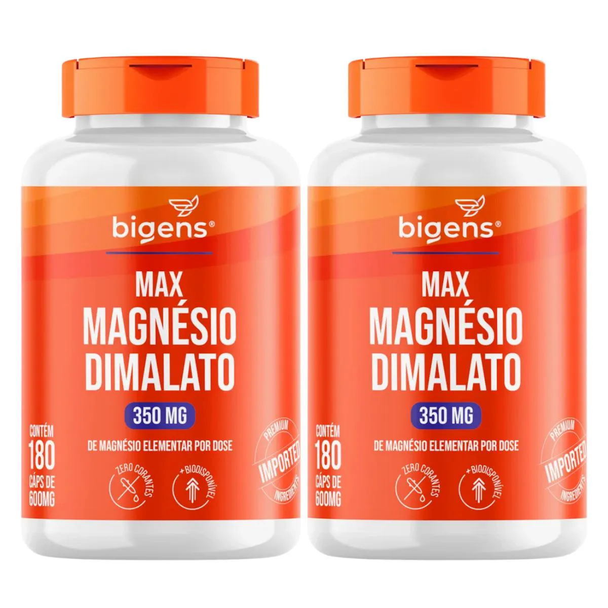 2X MAX MAGNéSIO DIMALATO 350MG BIGENS 180 CAPSULAS SEM Sabor