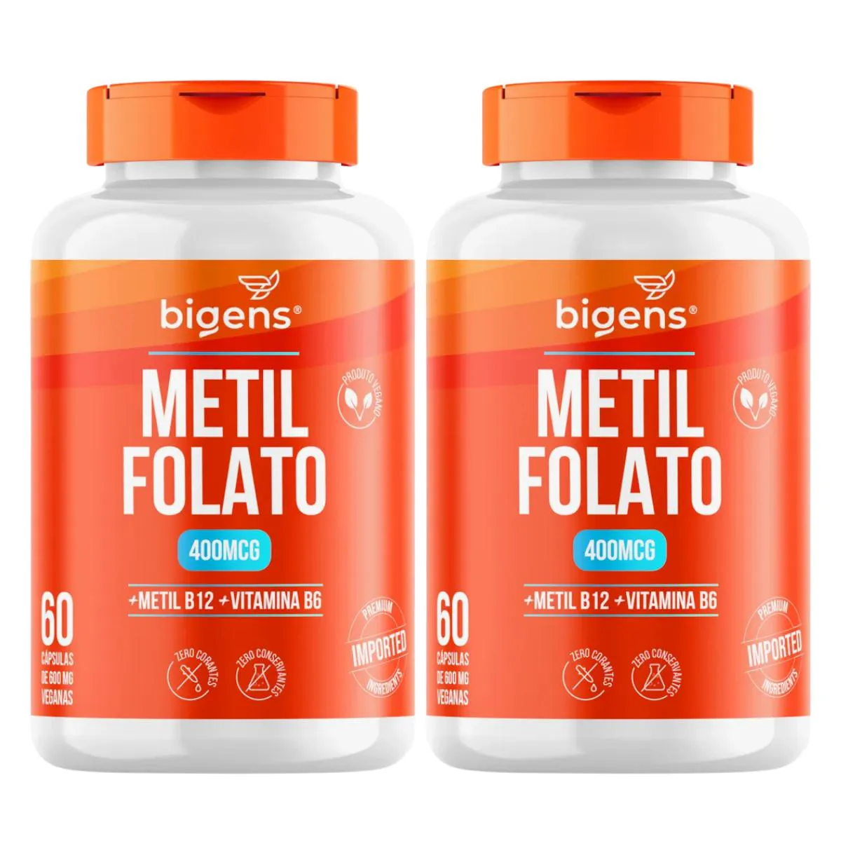 2X METILFOLATO 400MCG + VITAMINA B12 BIGENS 60 CAPSULAS SEM Sabor