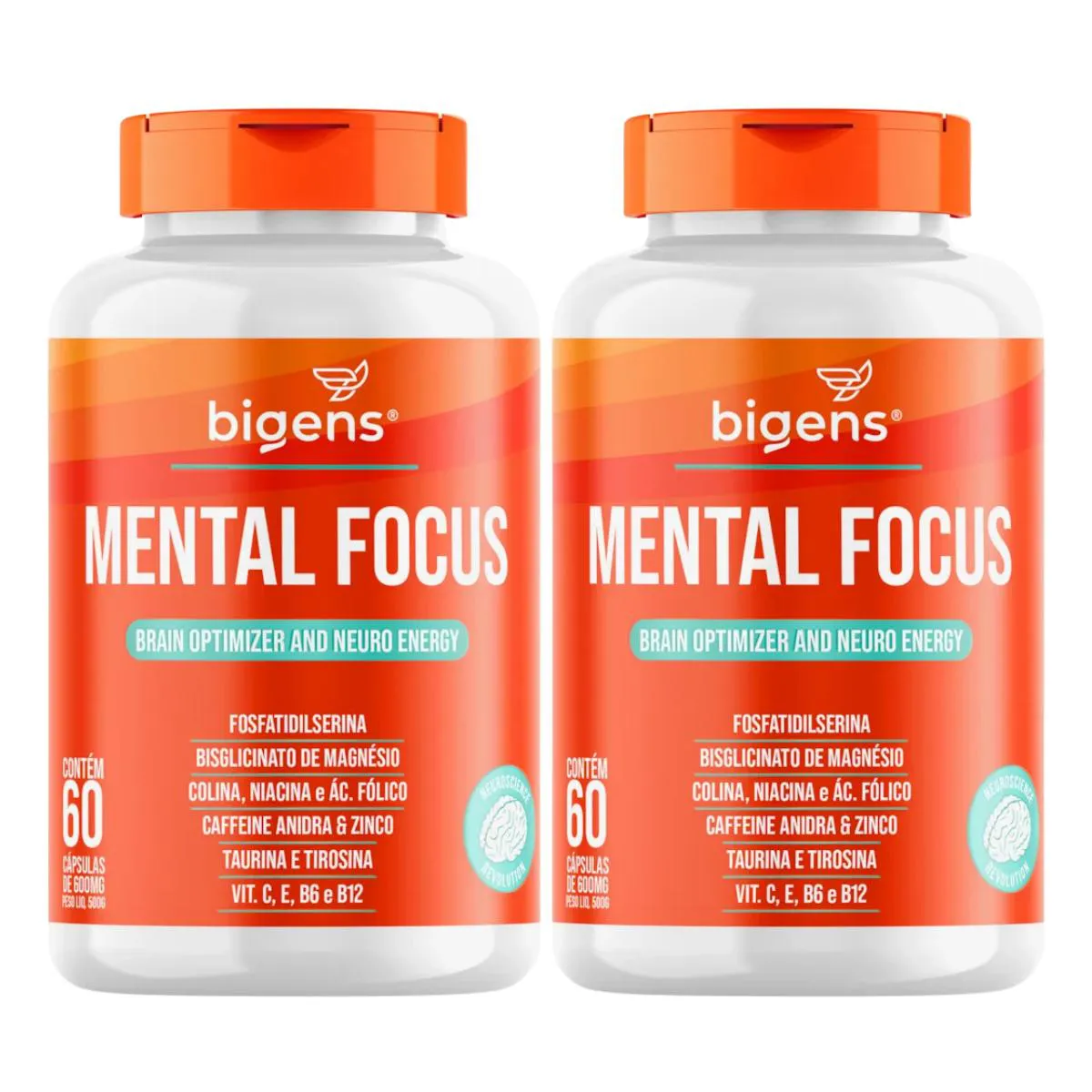 2X MENTAL FOCUS NOOTRóPICO BIGENS 60 CAPSULAS SEM Sabor