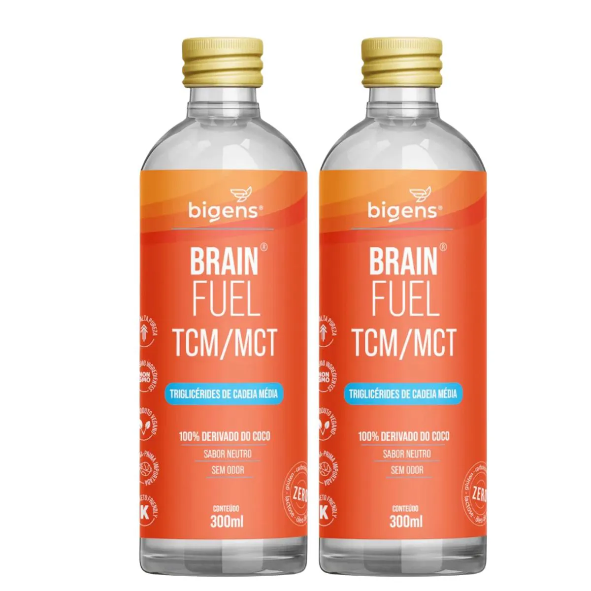 2X ÓLEO DE COCO BRAINFUEL TCM/MCT BIGENS 300ML SEM Sabor