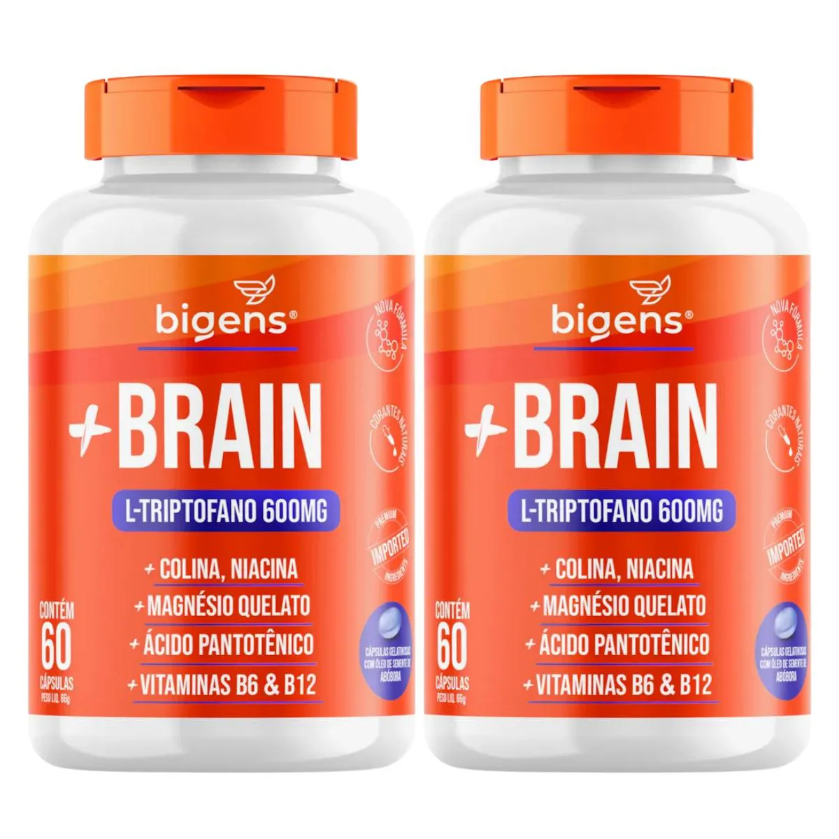 2X PLUS BRAIN L-TRIPTOFANO 600MG BIGENS 60 CAPSULAS SEM Sabor
