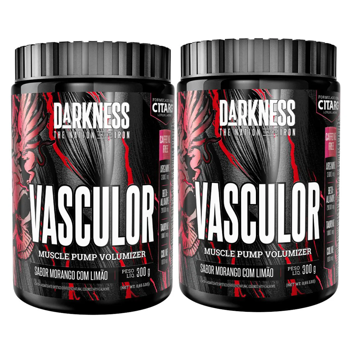 2X PRE TREINO VASCULOR SEM CAFEINA DARKNESS MORANGO COM LIMãO 300G
