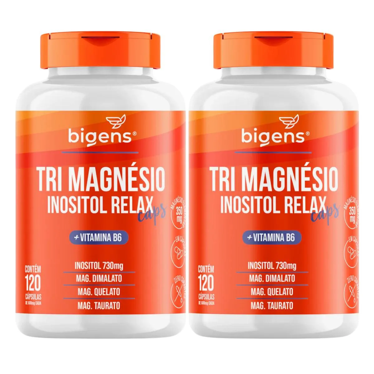 2X TRI MAGNéSIO INOSITOL RELAX BIGENS 120 CAPSULAS SEM Sabor