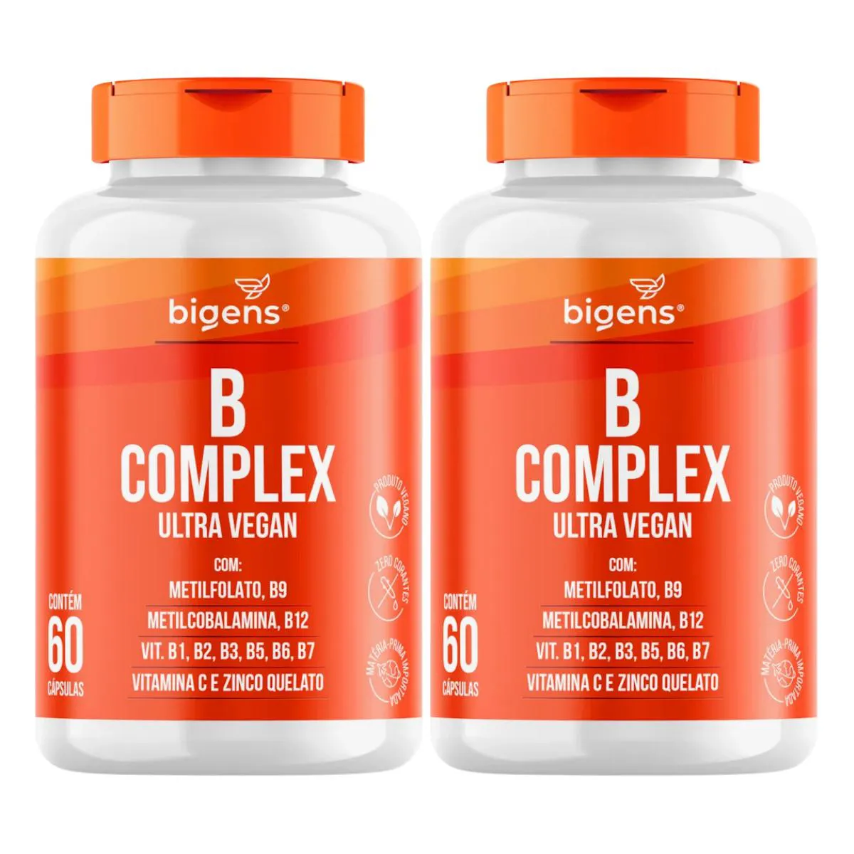 2X VITAMINA B COMPLEX ULTRA VEGAN BIGENS 60 CAPSULAS SEM Sabor