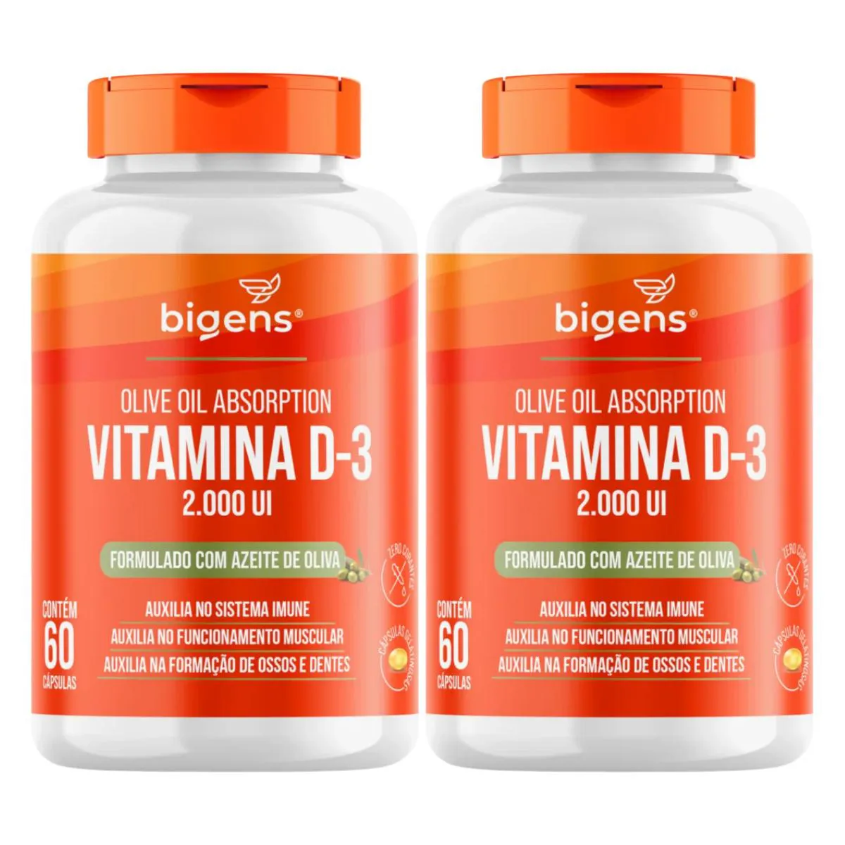 2X VITAMINA D3 2000UI ÓLEO DE OLIVA BIGENS 60 CAPSULAS SEM Sabor