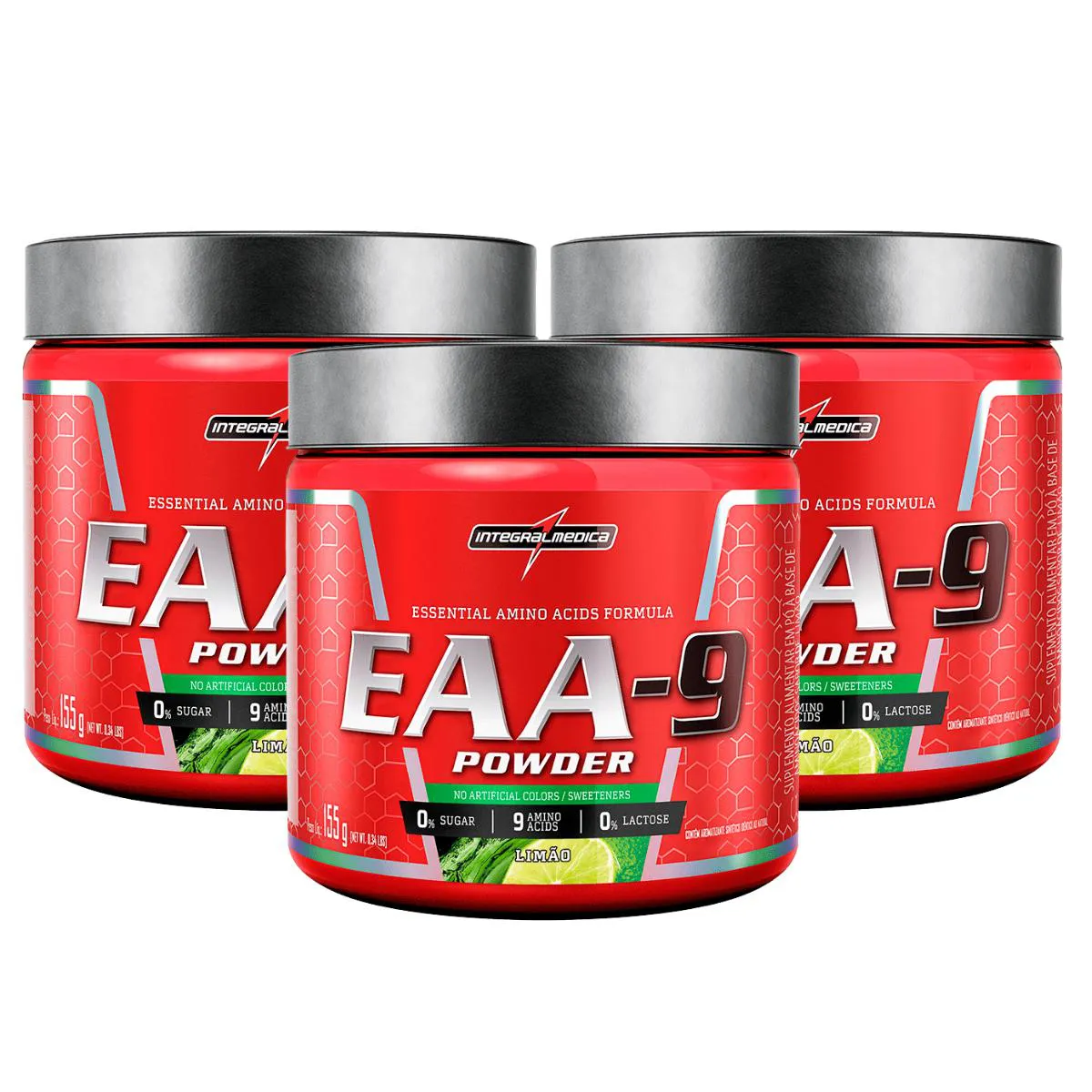 3X AMINOáCIDOS ESSENCIAIS EAA-9 INTEGRALMEDICA LIMãO 155G
