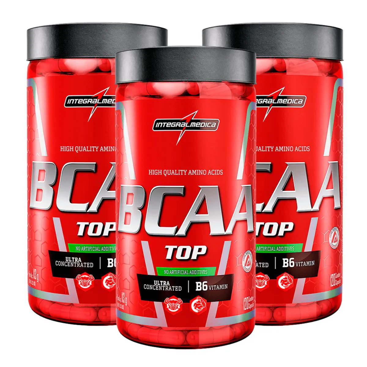 3X BCAA TOP INTEGRALMEDICA 120 CAPSULAS SEM Sabor