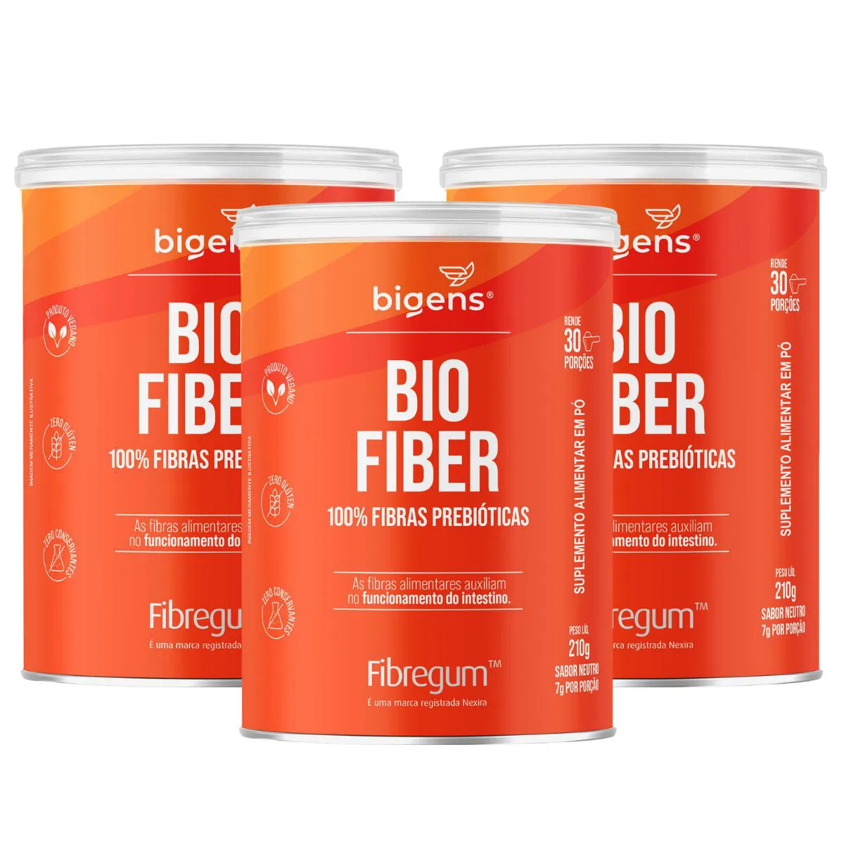 3X BIO FIBER FIBRAS PROBIóTICAS FIBREGUM BIGENS NEUTRO 210G SEM Sabor